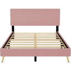 Queen Size Corduroy Platform Bed,Comfortable Upholstered Velvet Bedstead Frame,& Lath Support Noiseless No Box Spring Needed