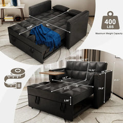 Convertible Sofa Bed 3-in-1 Multi-Functional Velvet Sleeper Couch Pull-Out Bed, 48'' Bed Chaise Lounge with Backrest and Pillows