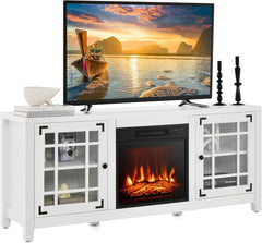 Fireplace TV Stand for 65 Inches TVs 58 Inch TV Console with Electric Fireplace Insert  Adjustable Shelves Remote Control White