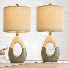 OYEARS Boho Table Lamps Bedroom Living Room Set 2 Small Farmhouse Rattan Table Lamp 19”Rustic Home Decoration Nightstand