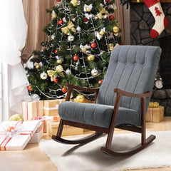 Fabric padded seat, comfortable rocking chair in the living room made of solid wood, modern high back armchair, adult singlesofa