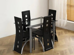 5-Piece Dining Table Set with 1 Glass Dining Table and 4 PVC Chairs,Modern Dining Table Set for Kitchen & Breakfast Living Room