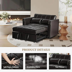 Convertible Sofa Bed 3-in-1 Multi-Functional Velvet Sleeper Couch Pull-Out Bed, 48'' Bed Chaise Lounge with Backrest and Pillows