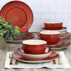 Gia 24 Piece Round Stoneware Dinnerware Set in Cream