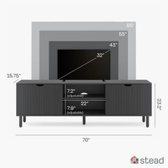 Contemporary Fluted TV Stand - Media Console - 70 Inch Entertainment Center with Storage - Console Table for Living Room and Bed