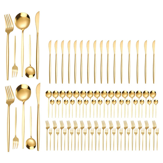 90Pcs Gold Flatware Set Stainless Steel Silverware Utensil Kitchen Tableware Forks Knives Spoons Cutlery for Home Restaurant