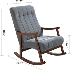 Fabric padded seat, comfortable rocking chair in the living room made of solid wood, modern high back armchair, adult singlesofa