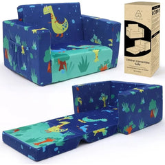 Kids Couch: Toddler Sofa Bed Fold Out for Gilrs Boys Baby Flip Out Convertible Lounge Chair Dinosaur