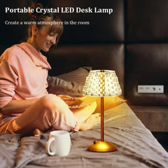 Portable Crystal LED Table Lamp, 3-Levels Brightness Desk Lamp, 3 Color  Control Rechargeable Lamp, Night Light, Bedside Lamp,Di