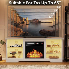 Fireplace TV Stand with 18''Fireplace, Modern Entertainment Center for TVs up to 70 inch, Media TV Console with Adjustable Glass