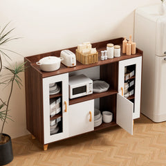 Kitchen Storage Cabinet with Open Shelf and 4 Doors, Modern Storage Cabinet for Kitchen, Dining Room, Living Room