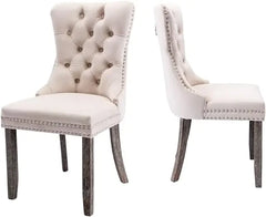 Velvet Dining Chairs , Upholstered Dining Room Chairs with Ring Pull Trim and Button Back, Luxury Tufted Dining