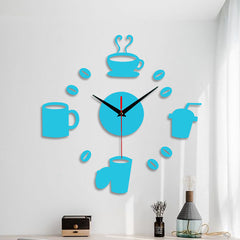 Home 3D Mirror Wall Clock Self Adhesive Modern Mute Acrylic Art Analog Kitchen DIY Coffee Cups Decor Waterproof Wall Decoration