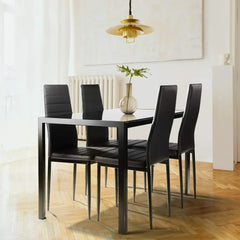 4-person Dining Table Set, Small Tempered Glass Dining Table, Kitchen Table and Chair Set Suitable for Small Spaces