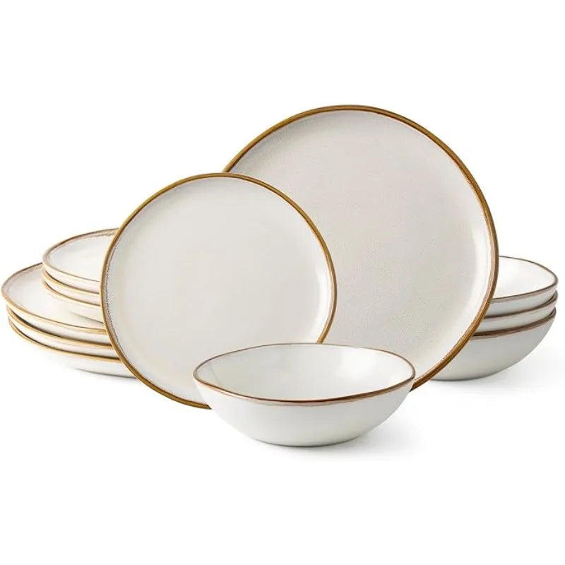 Ceramic Dinnerware Sets,Handmade Reactive Glaze Plates and Bowls Set,Highly Chip and Crack Resistant