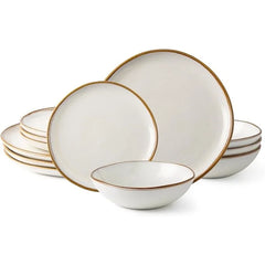 Ceramic Dinnerware Sets,Handmade Reactive Glaze Plates and Bowls Set,Highly Chip and Crack Resistant