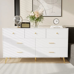 7 Drawer Dresser for Bedroom, Wood Chest of Drawers with Metal Handle, Modern Storage Organizer Cabinet for Living Room, Hallway