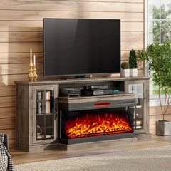 3-Sided Glass Fireplace TV Stand for TVs up to 65'' with 12 Color, Media Entertainment Center Console Table with