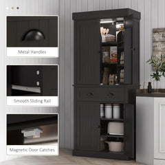 Kitchen Pantry Cabinet with Motion Sensor Light, Tall Storage Cabinet with 6 Door Shelves, a Drawer & 4 Adjustable Shelves