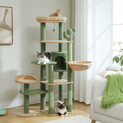 Cactus Tall Cat Tree for Large Cat Multi-Level Cat Tower for Indoor Cats Cat Condo with Large Hammock Scratching Post  2 Perches