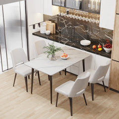 Kitchen Table Rectangle Dining Table Modern Dining Room Table with White Sintered Stone Top and Metal Legs