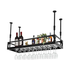 100cm Wine Bottle Holder Champagne Glass Rack Wine Organizer Vintage Ceiling Mounted Bar Floating Shelf