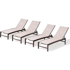 Outdoor Lounge Chairs Set of 4, Patio Aluminum Chaise Lounge with Adjustable Backrest, Rustproof Pool Lounge Chairs