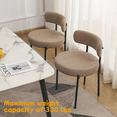 Dining Chairs Set of 6, Round Upholstered Kitchen Dining Room Chairs, Curved Backrest Boucle Chair for Kitchen, Dining Room