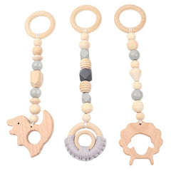 3/4 Pcs Baby Gym Frame Beech Wood Ring Baby Fitness Rack Pendants Silicone Beads Teether Newborn Stroller Rattle Play Gym Toys