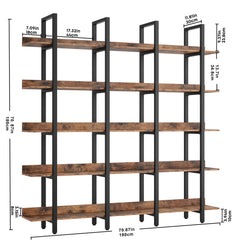 IRONCK Bookcase and Bookshelves Triple Wide 5 Tiers Large Open Shelves, Etagere Bookcases with Back Fence for Home Office Brown