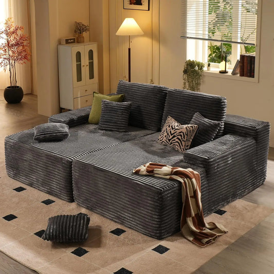 81" Oversized Sectional Double Lounge Chaise with Cloud Plush Sofa Bed,Fluffy Modern Sleeper Loveseat Chair for Living Room Grey