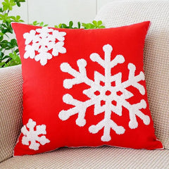 Christmas Embroidered Pillow Cover 18X18 Inch Embroidery Snowflake Decorative Pillowcase Zipper Closure Pillowcase Enhance Room