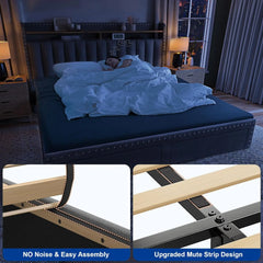 King size bed frame with storage space and headboard, king size bed frame with 2 drawers, noiseless and no need for a spring box