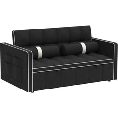 3 in 1 Sleeper Sofa Couch Bed w/Pullout Bed Adjustable Backrest,Cylinder Pillows Tufted Velvet Convertible Loveseat Futon Sofa