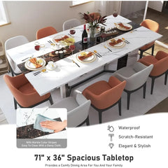 Dining Table, 71-Inch, Seats 8 with Wooden Waterproof Table Top, Adjustable Legs, Family Dining Table Set