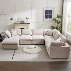 Modular Sectional Sofa Modern Oversized Chenille Cloud Couch with Movable Ottoman 7 Seater L-Shaped Sofas Comfy Couches