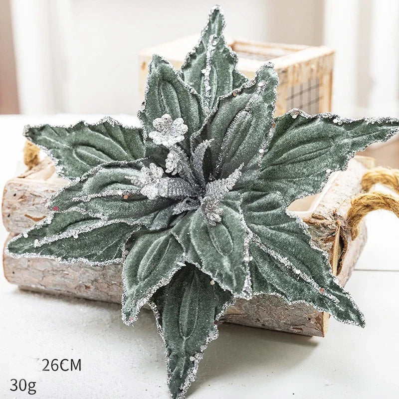 30/14.5cm Glitter Artifical Christmas Flowers Christmas Tree Decoration for Home Fake Flowers Plant Xmas New Year Party Decor