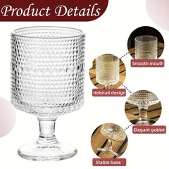 8PCS/Set Vintage Wine Drinking Goblet Glasses Romantic Water Goblets Glassware Set Hobnail Goblet Glasses Cocktail Glass Set