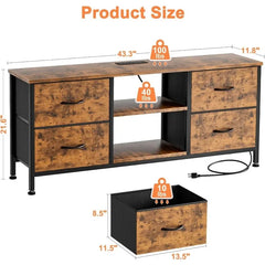 Dresser TV Stand, Wide Dressers & Chests of Drawers with Charging Station & 4 Drawers Storage for 50 inch TV, Media