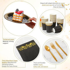 700 Pcs Disposable Dinnerware Set for 100 Guests Include 200 Paper Plates, 300 Plastic Silverware, 100 Paper Cups, 100 Napkins