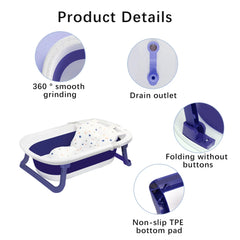 Foldable Baby Bathtub for Infants to Toddlers 0-24 Months, Portable Travel Multifunctional with Newborn Cushion & Anti-skid Pad