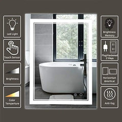 LED Bathroom Vanity Mirror Wall-Mounted Anti Fog Smart Touch Dimmable Waterproof Lights IP44 Rectangular 36x28