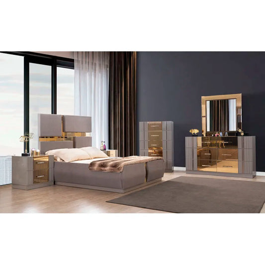 4-5 PCS Bedroom Set Bedroom Furniture Include Luxury King Bed Frame 1 and 2 Nightstand 1 Dresser with Mirror Glamorous Furniture