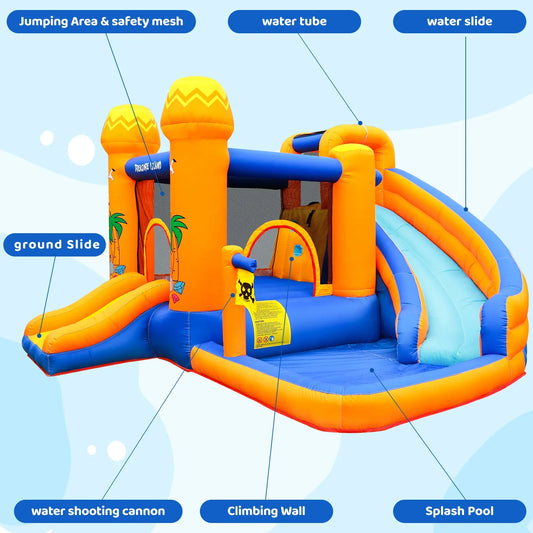 AOOU Kids Inflatable Bounce House w/450W Blower, Kid Bouncer & Water Slide 2 in 1, Outdoor Bouncy Castle Water Park