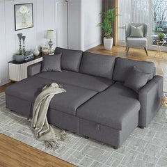 Modern Convertible Sleeper Sofa Bed, Seat Lounge Sofa w/Reclining Backrest,Toss Pillows,Sofa Couch Pullout Bed for Living Room