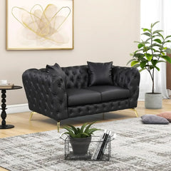 Modern Sofa Sets with Metal Legs, Button Tufted Back, PU Upholstered Couches Sets