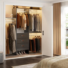 5FT Small Closet System with 3 Fabric Drawers, 60 Inches Walk In Closet Organizer System With 3 Adjustable Shelves, Hea