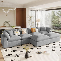 134.4 X 59.1'' U Shape Modular Sectional Sofa, Oversized Polyester Fabirc L Shaped Couch, Modern 6 Seat Corner Sofa Couch