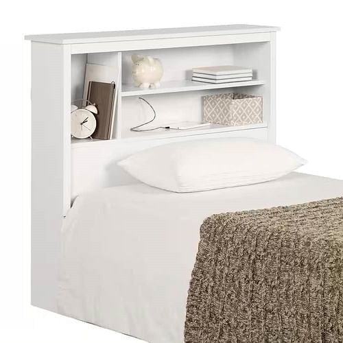 Twin size Modern Scandinavian Style Bookcase Headboard in White Wood