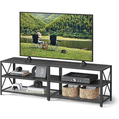 Industrial Black Metal Wood TV Stand Entertainment Center for TV up to